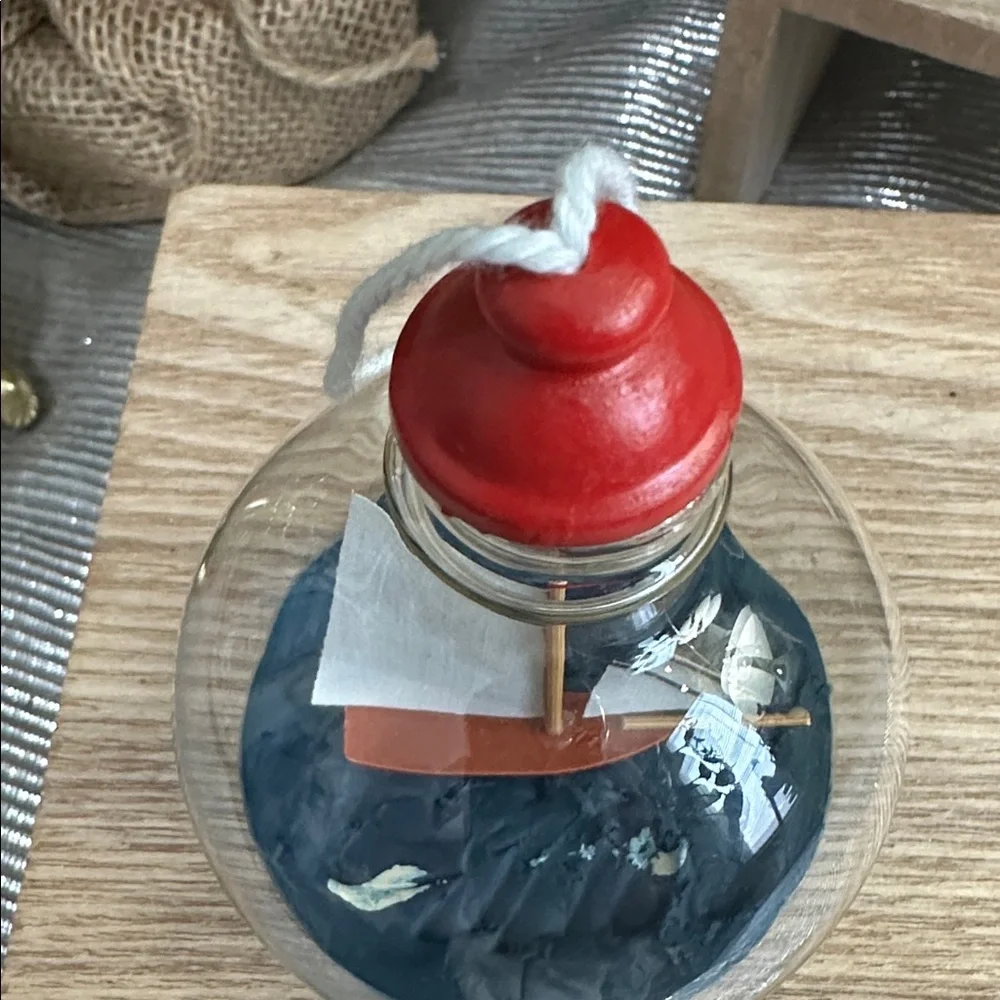 Crate & Barrel Ship-In-A-Bottle Glass Christmas Ornament Nautical